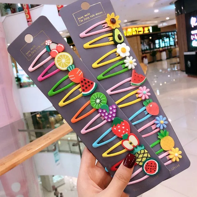 Girls Cute Cartoon Fruit Hairpins:  10 - 15 Piece Sets