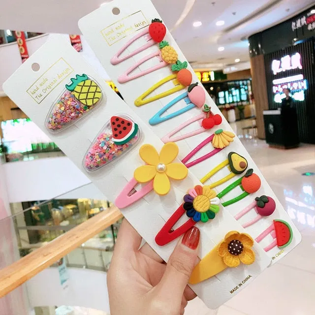 Girls Cute Cartoon Fruit Hairpins:  10 - 15 Piece Sets