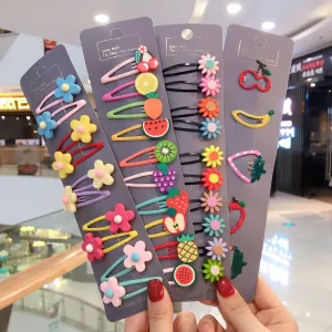 Girls Cute Cartoon Fruit Hairpins:  10 - 15 Piece Sets