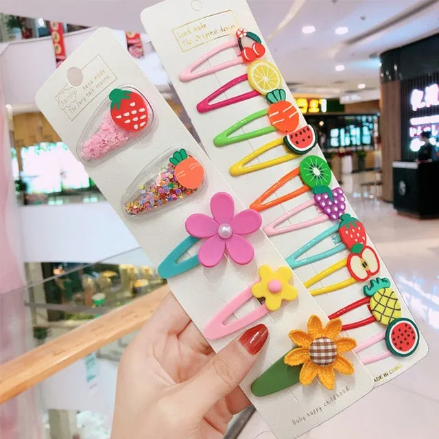 Girls Cute Cartoon Fruit Hairpins:  10 - 15 Piece Sets