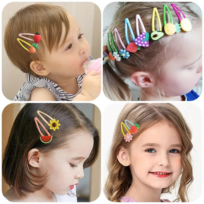 Girls Cute Cartoon Fruit Hairpins:  10 - 15 Piece Sets