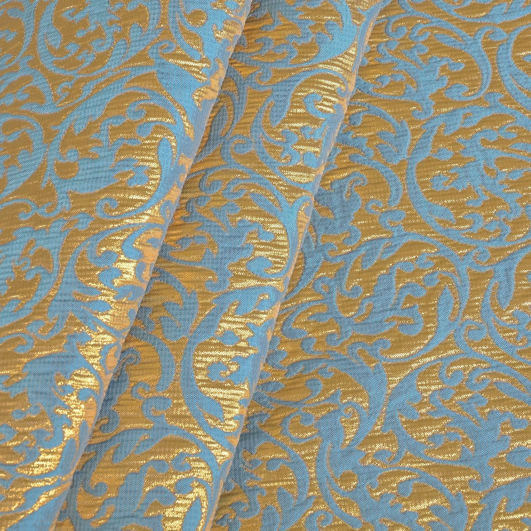 Gold and Blue Jacquard Fabric - 96892