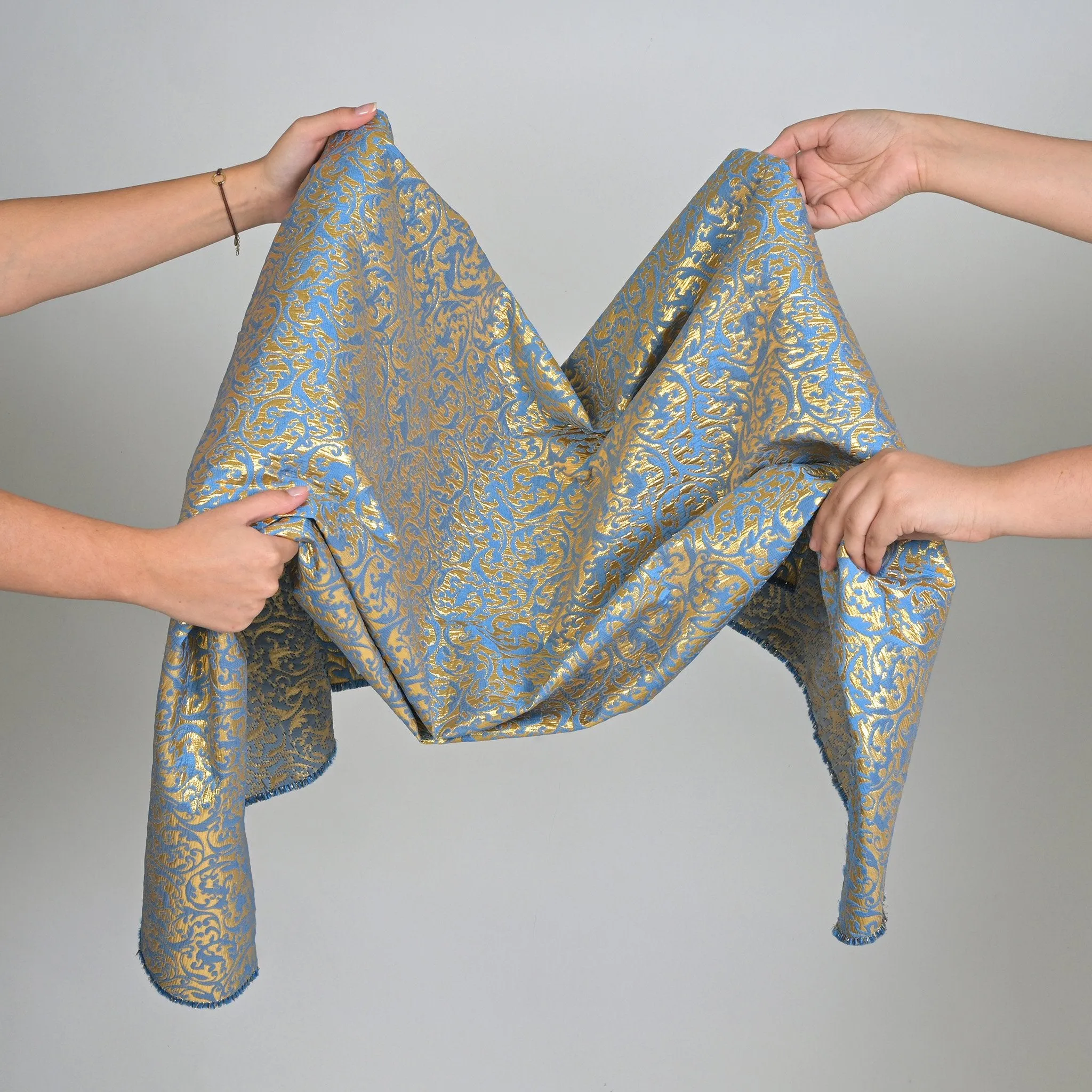 Gold and Blue Jacquard Fabric - 96892