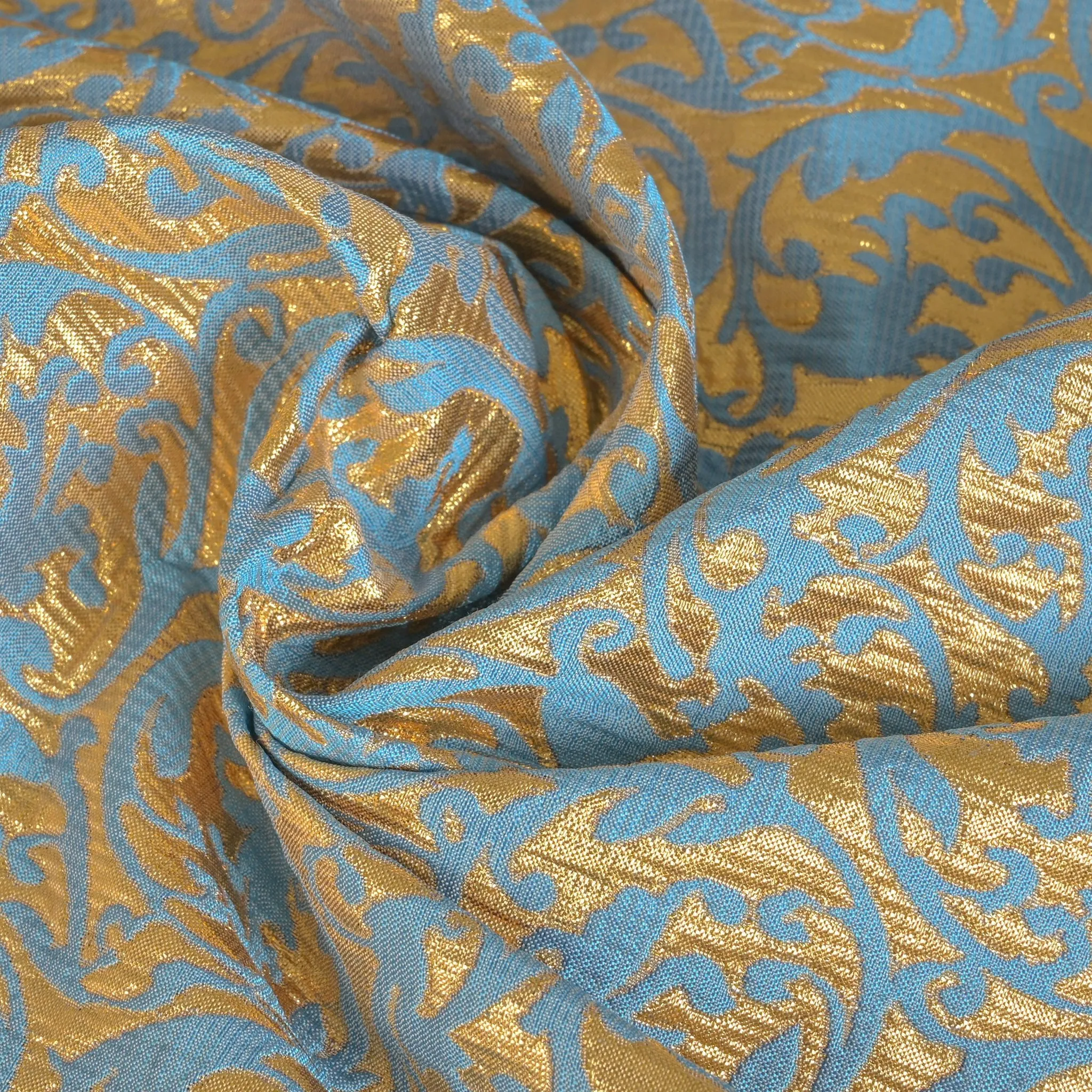 Gold and Blue Jacquard Fabric - 96892