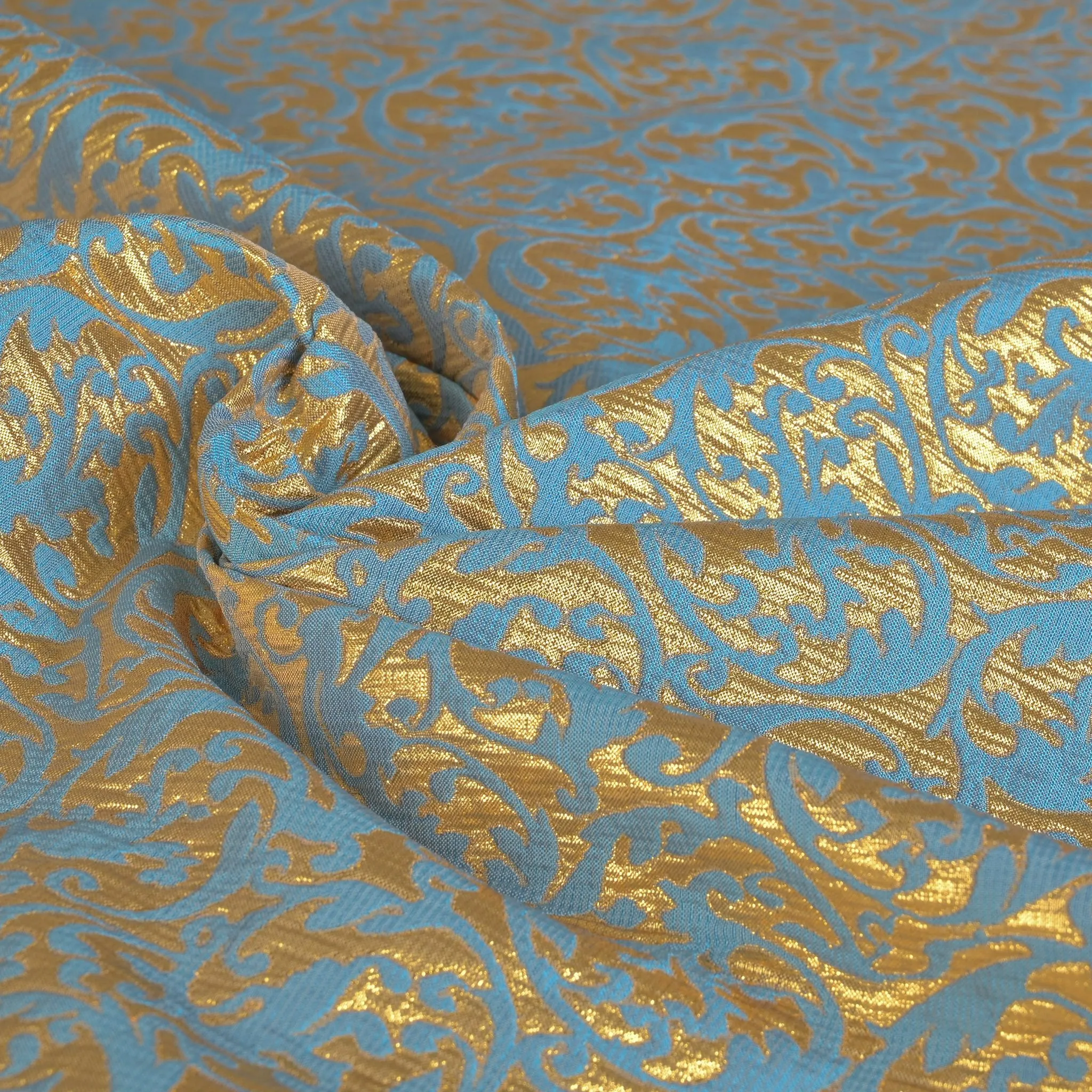 Gold and Blue Jacquard Fabric - 96892