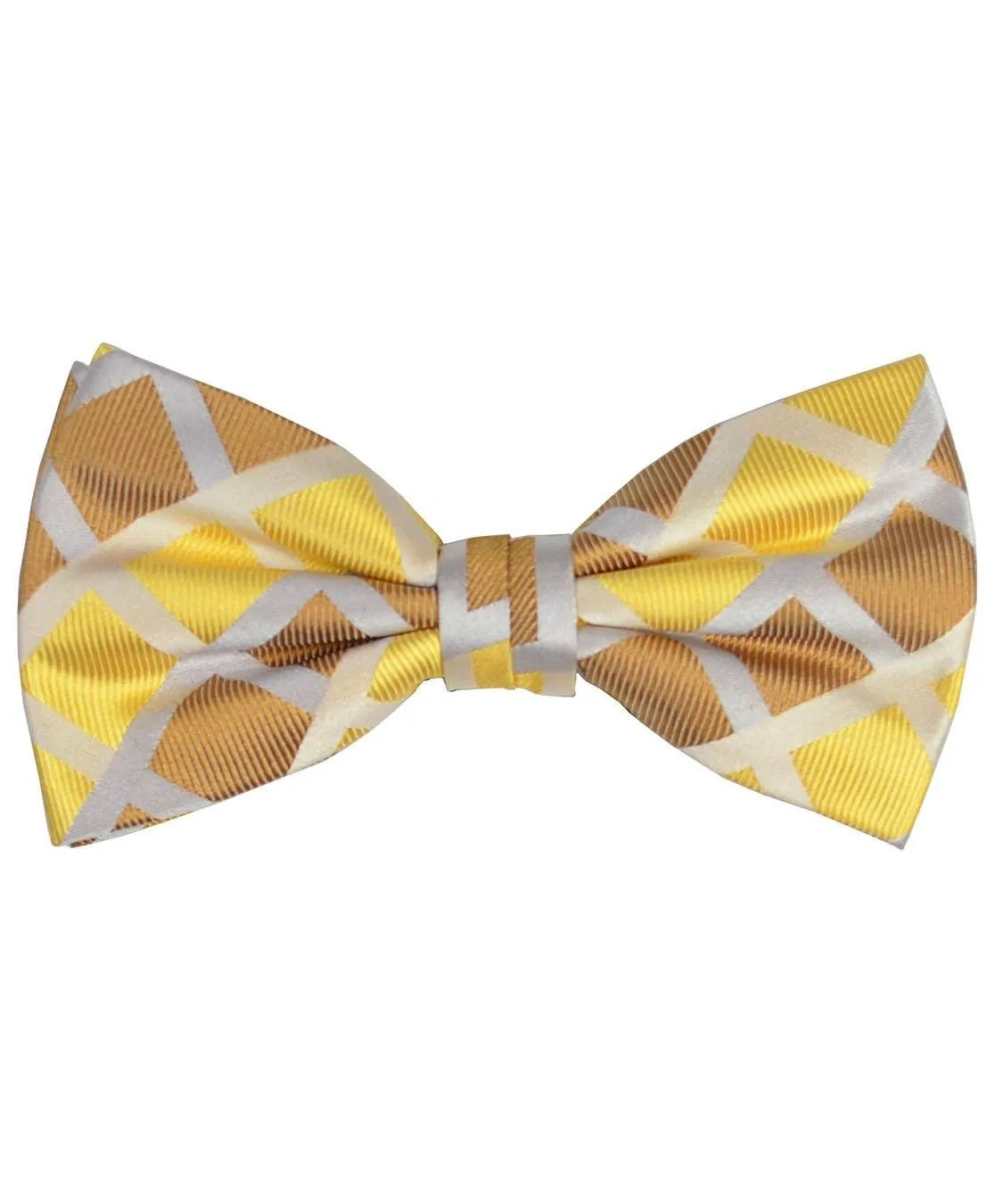 Gold and Tan Checkered Silk Bow Tie Set