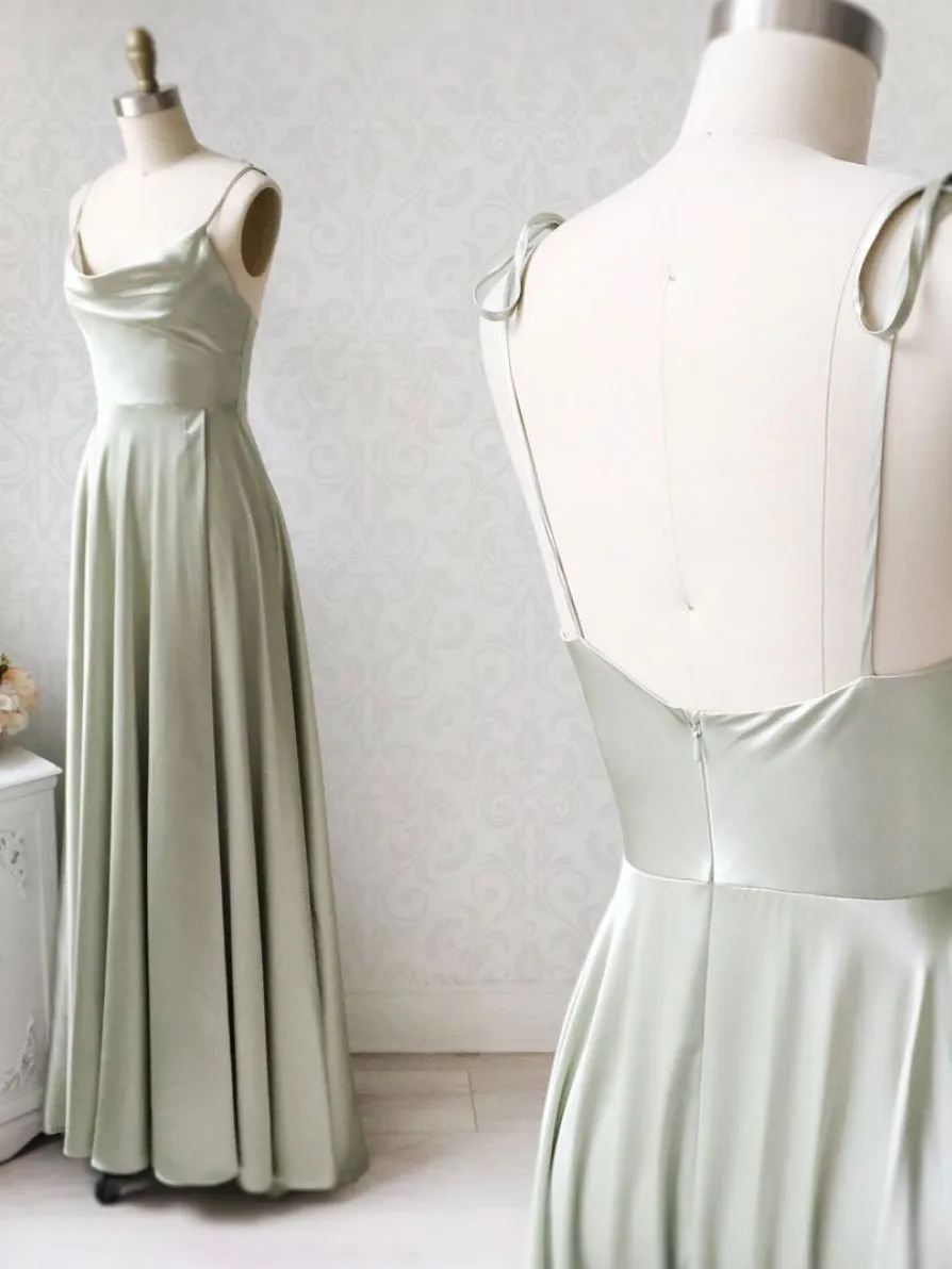 Gray green long prom dress, Gray green bridesmaid dress