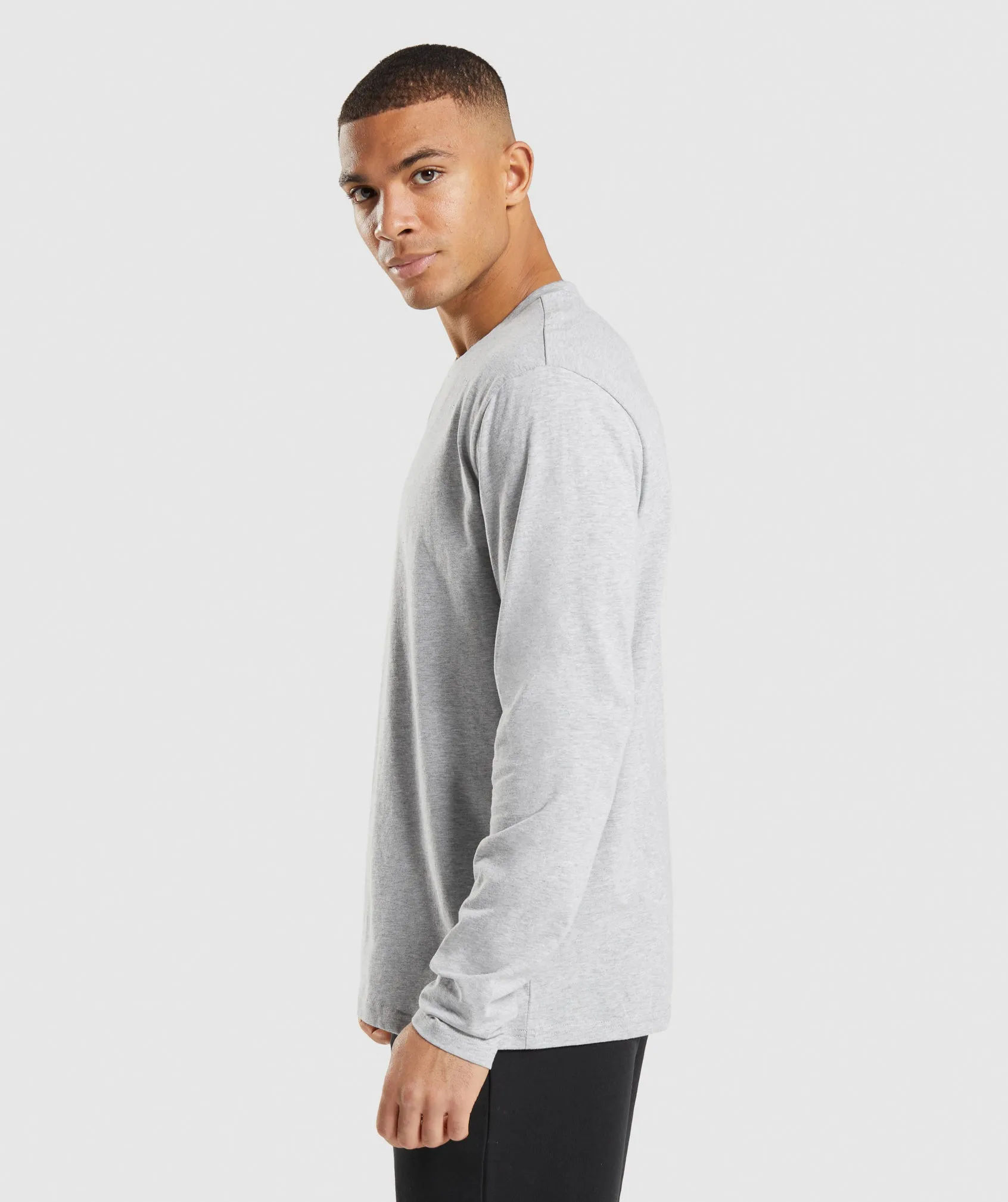 Gymshark Crest Long Sleeve T-Shirt - Light Grey Core Marl