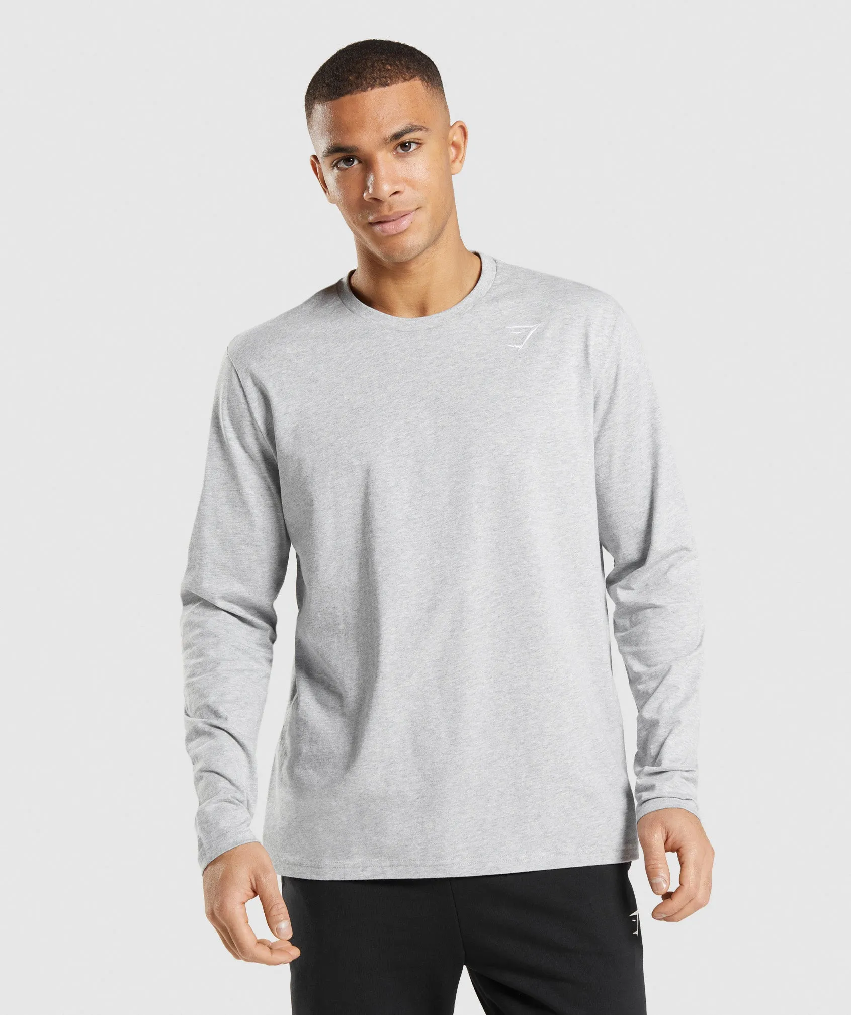 Gymshark Crest Long Sleeve T-Shirt - Light Grey Core Marl