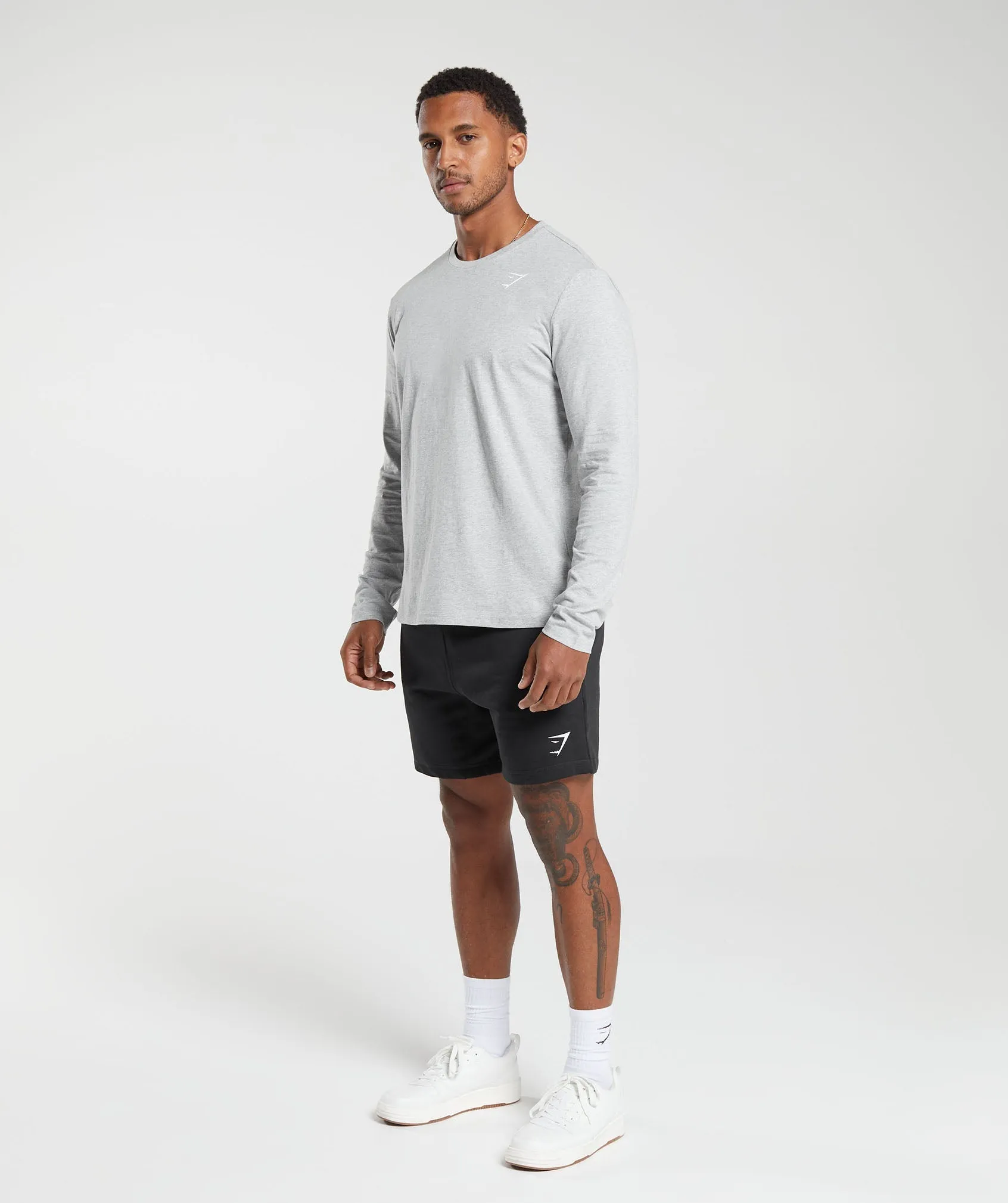 Gymshark Crest Long Sleeve T-Shirt - Light Grey Marl