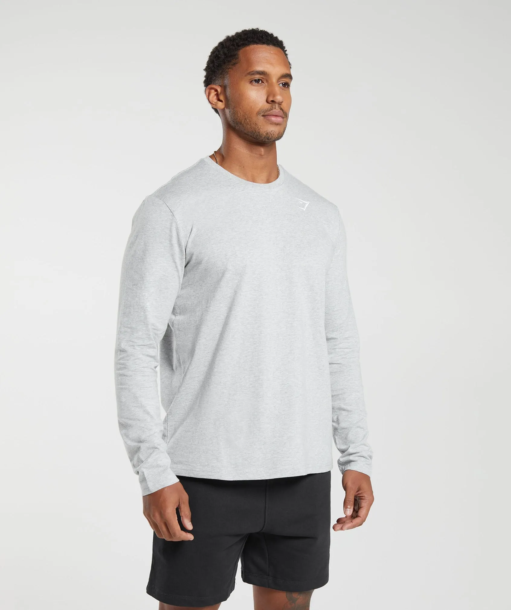 Gymshark Crest Long Sleeve T-Shirt - Light Grey Marl