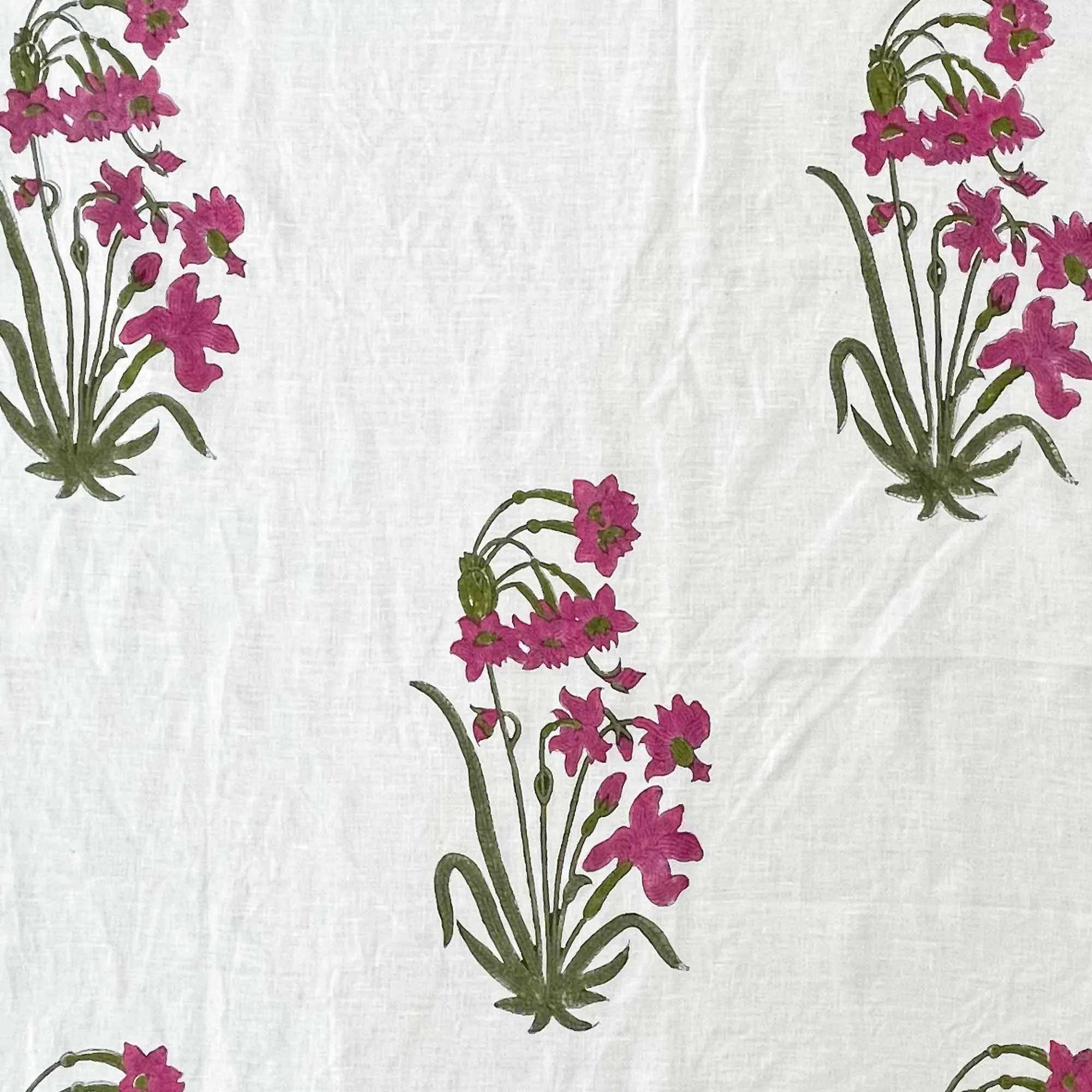 Hand Block Printed Big Floral Print Linen Fabric