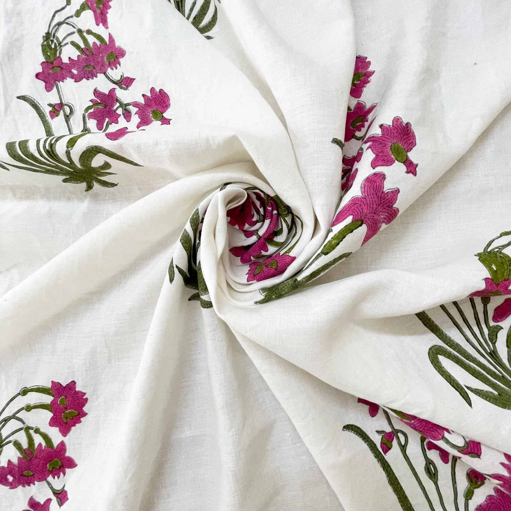 Hand Block Printed Big Floral Print Linen Fabric