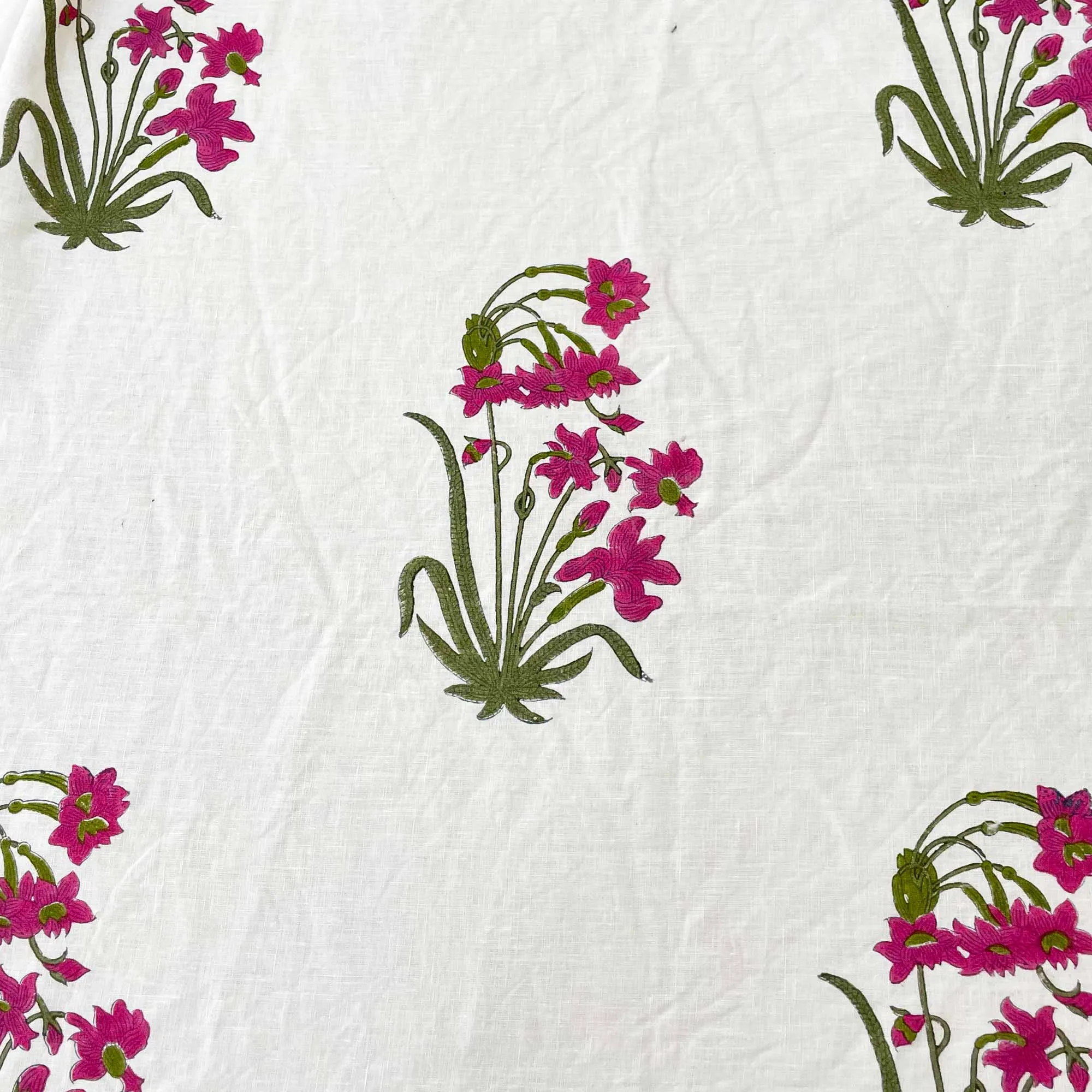 Hand Block Printed Big Floral Print Linen Fabric