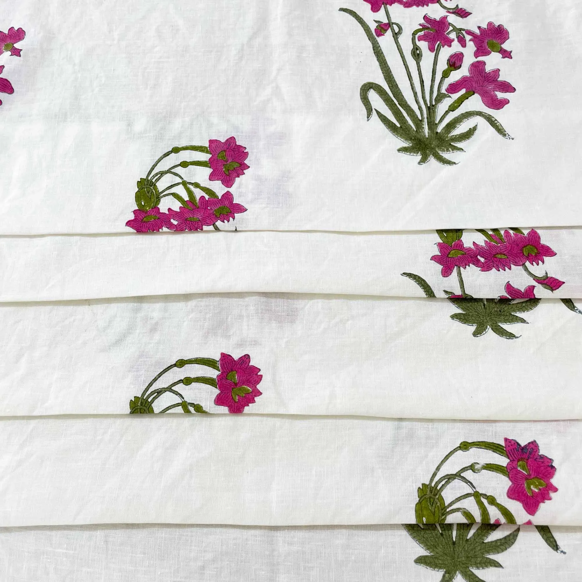 Hand Block Printed Big Floral Print Linen Fabric