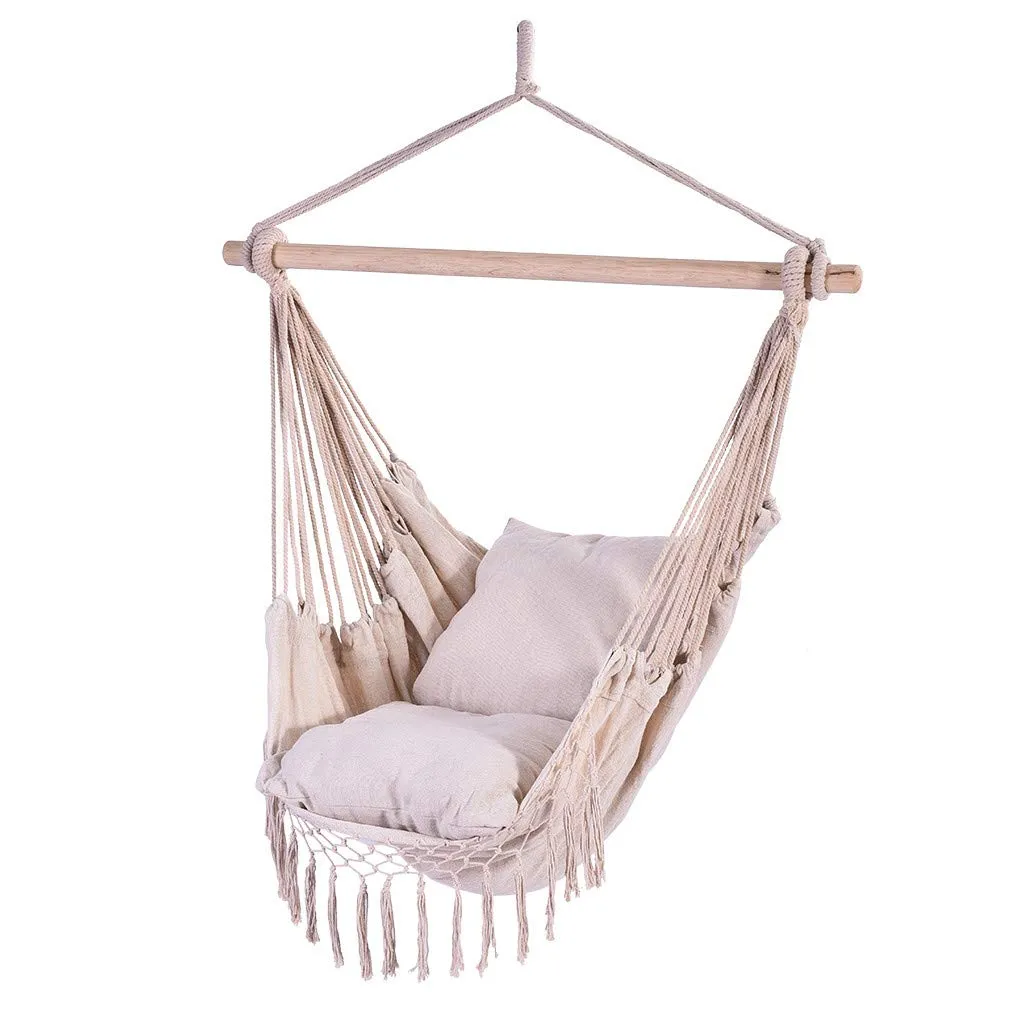 Hanging Hammock Net Swing Chair with Two Cushions