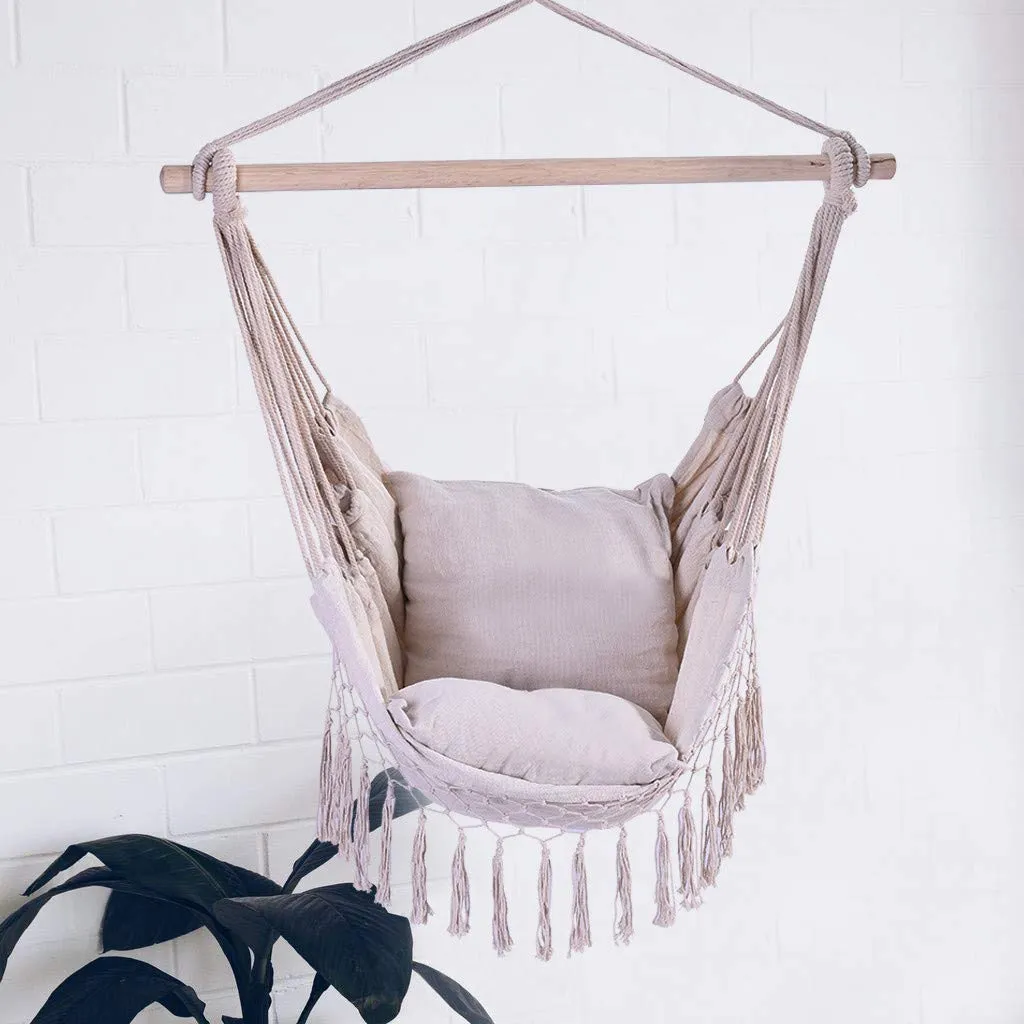 Hanging Hammock Net Swing Chair with Two Cushions