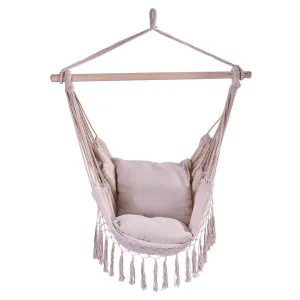 Hanging Hammock Net Swing Chair with Two Cushions