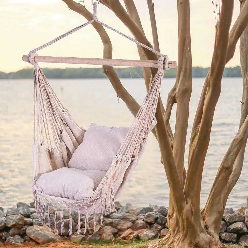 Hanging Hammock Net Swing Chair with Two Cushions