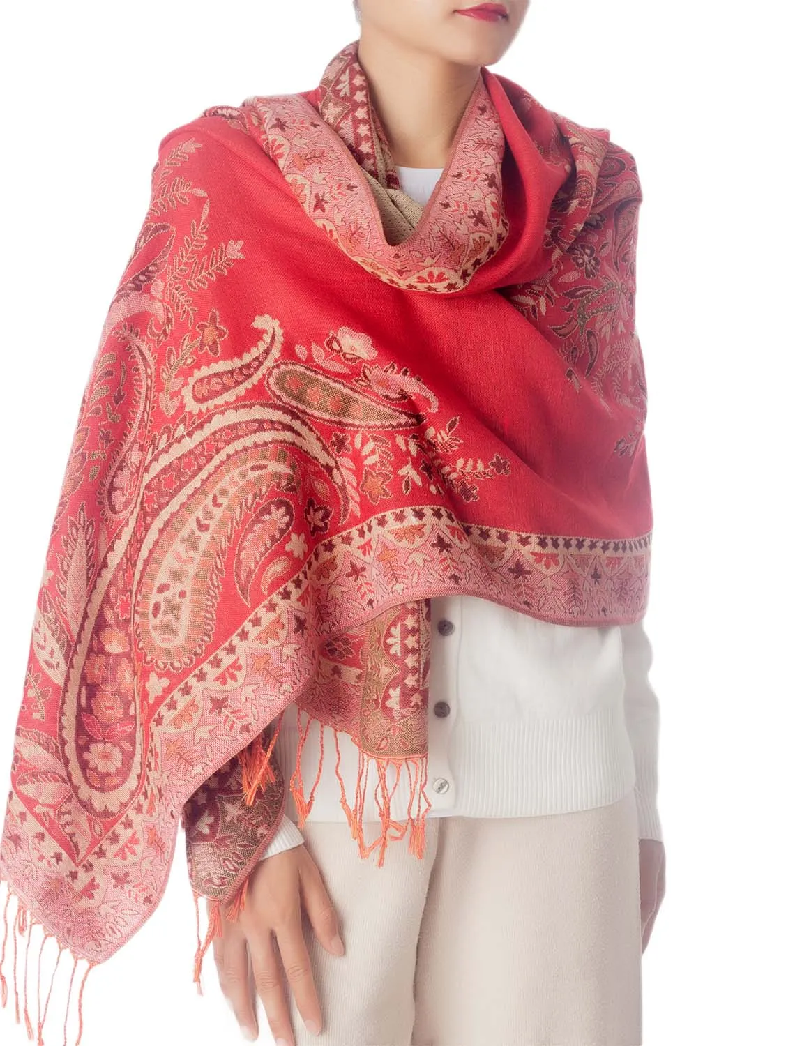 iB-iP Women's Flower Shawl Tassels Lightweight Embroidered Fashion Scarf