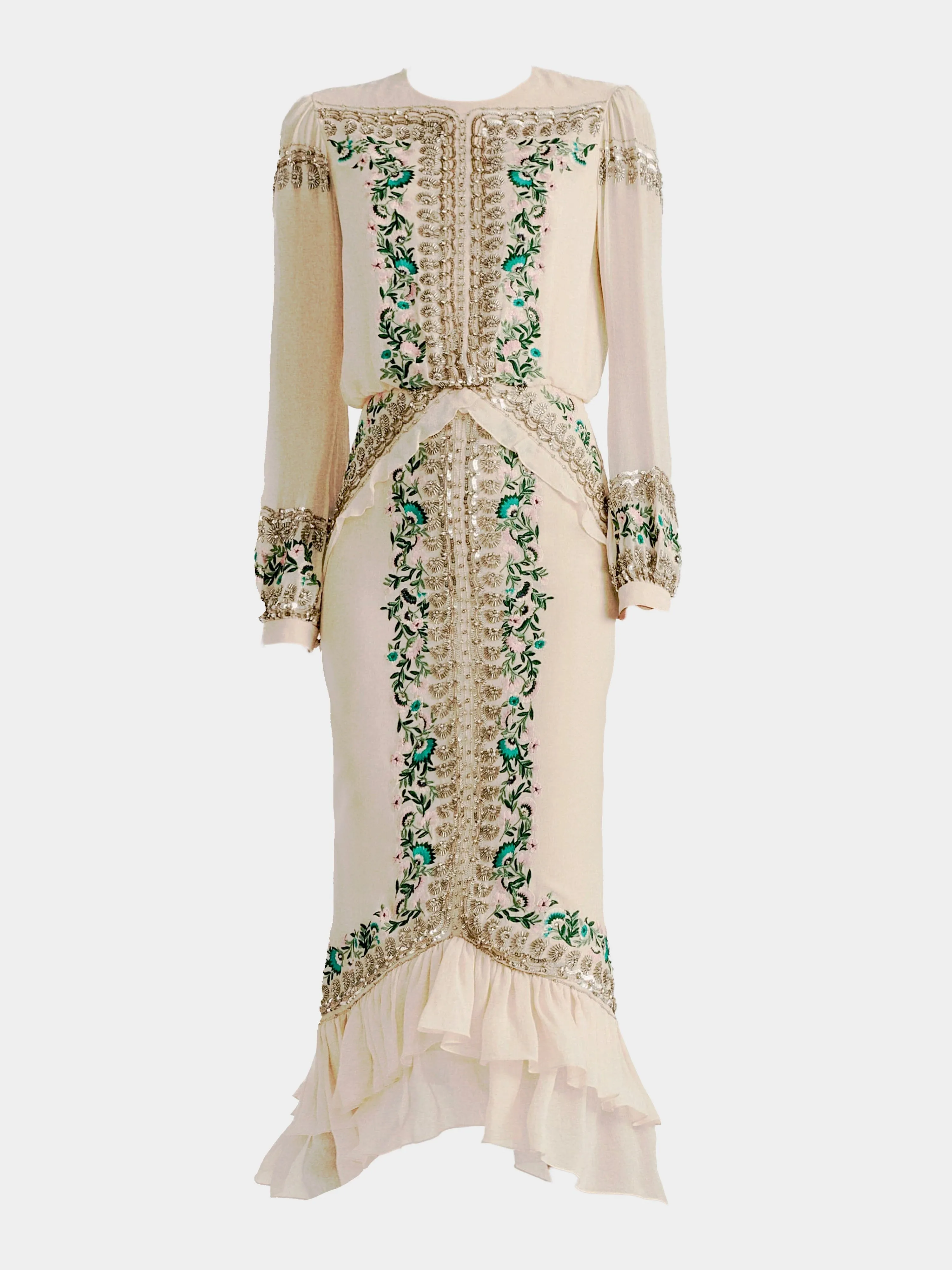 Isa Silk B Dress in Cream Garden Embroidery