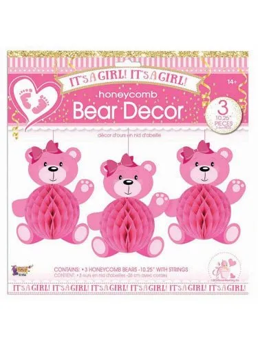 It's A Girl Honeycomb Bear Decoration