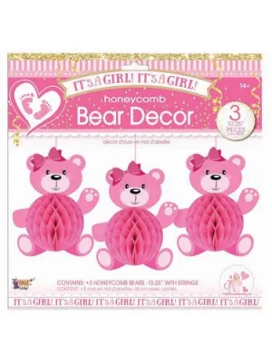 It's A Girl Honeycomb Bear Decoration