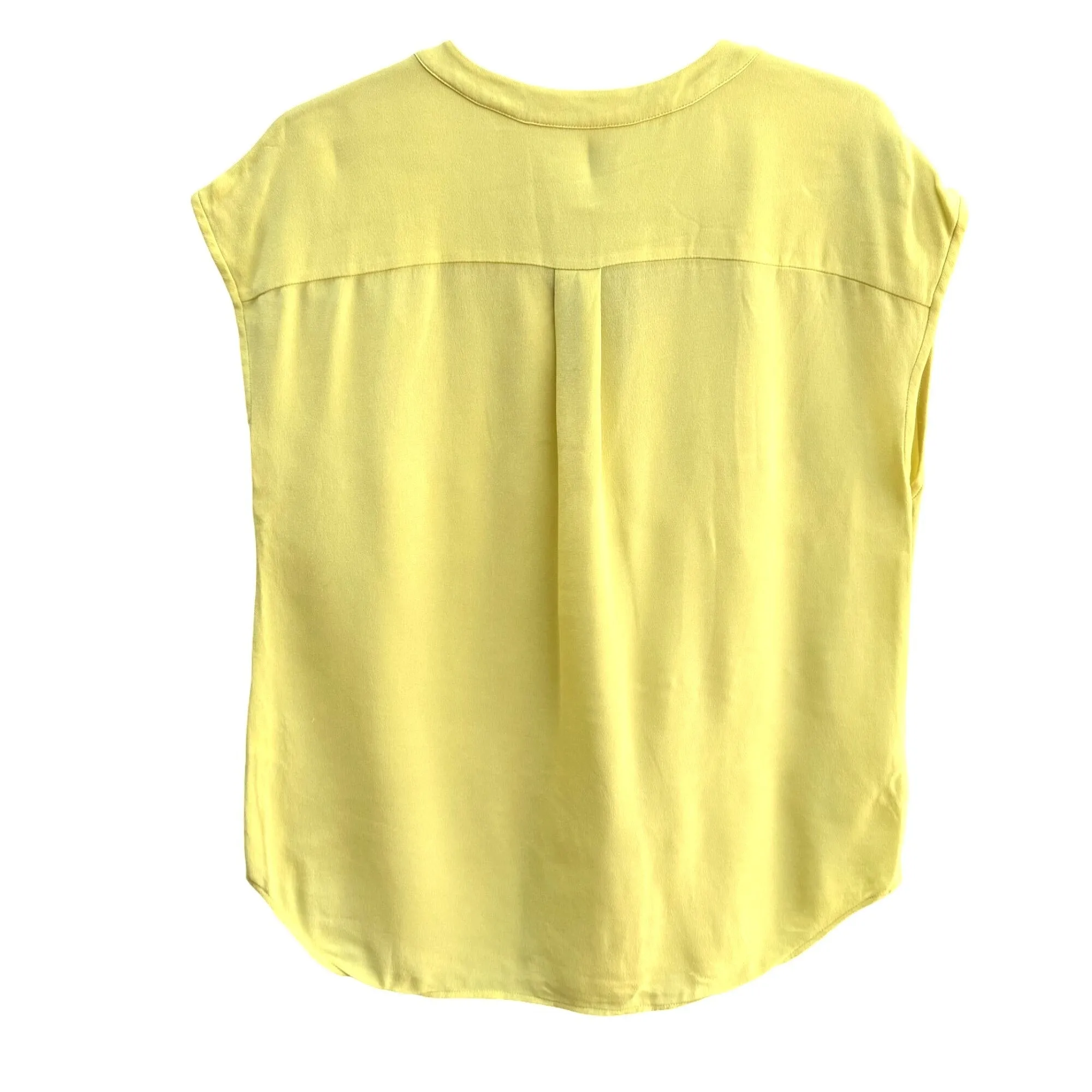 J.Crew Womens Yellow Cap Sleeve Silk Split Round V Neck Lightweight Pocket Blouse