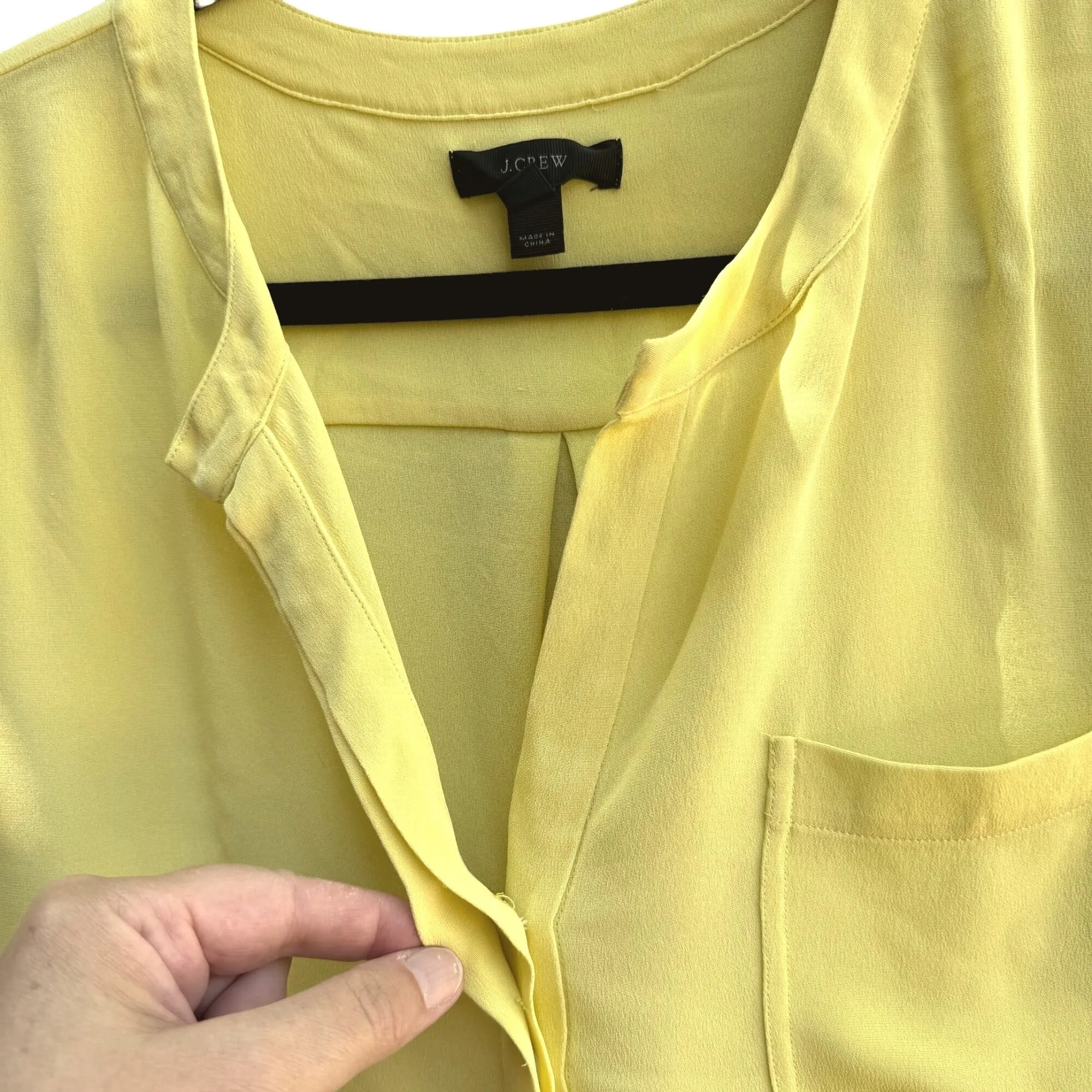 J.Crew Womens Yellow Cap Sleeve Silk Split Round V Neck Lightweight Pocket Blouse