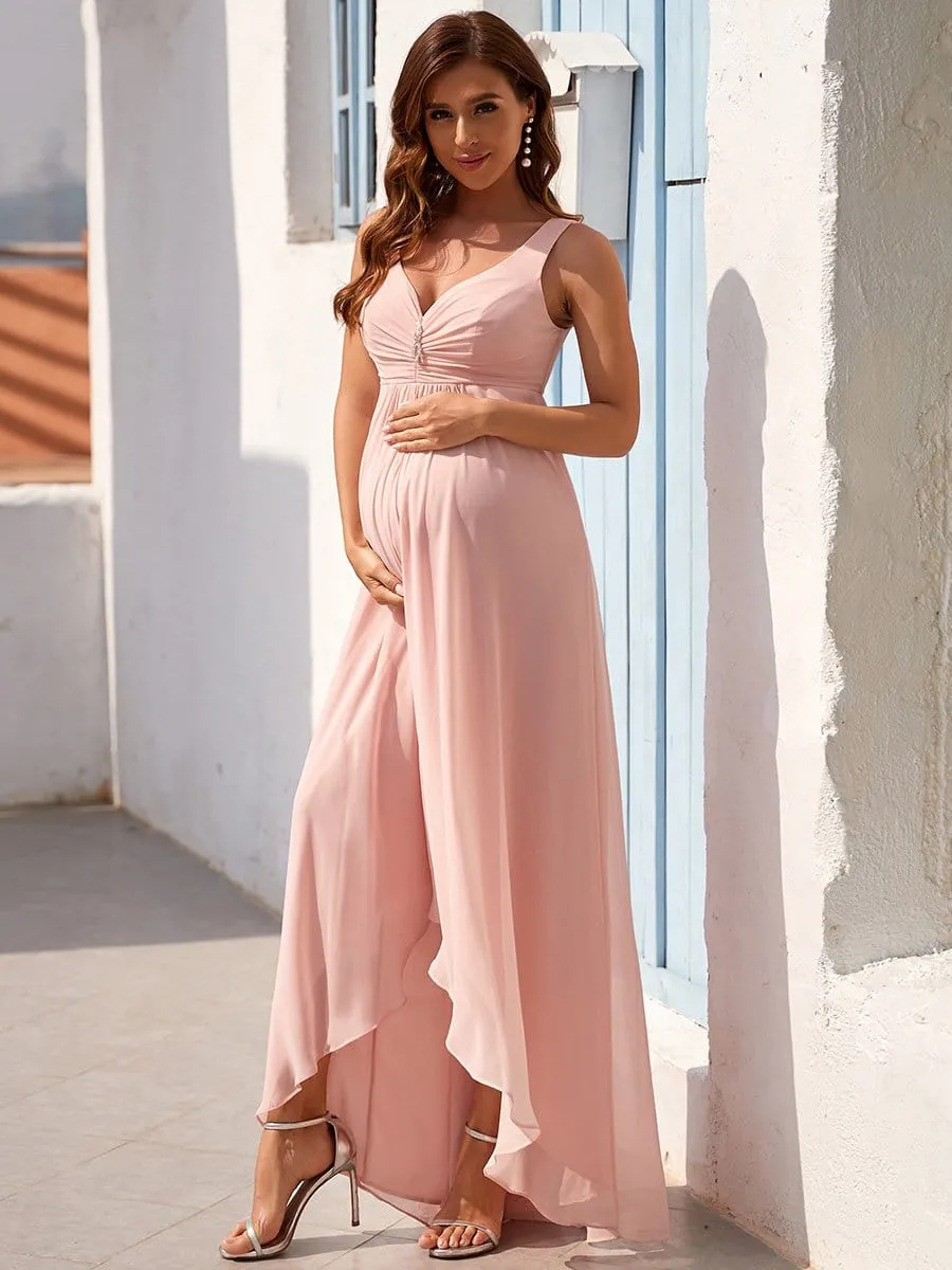 Jeweled Top Asymmetrical Formal Maternity Dress