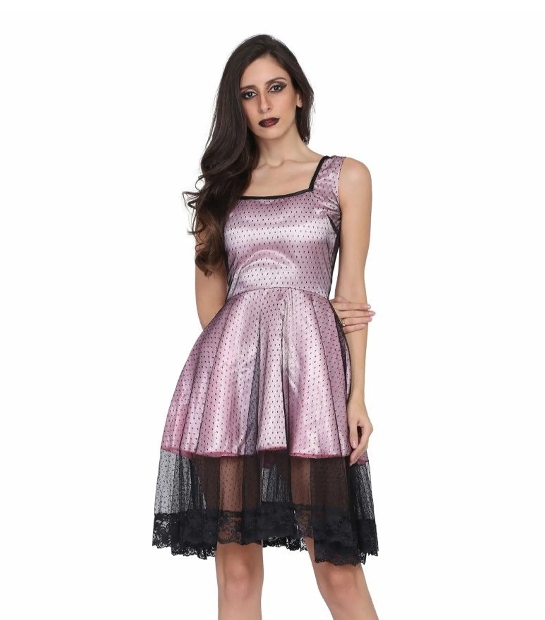 Ladies Pink and Black mesh gothic dress