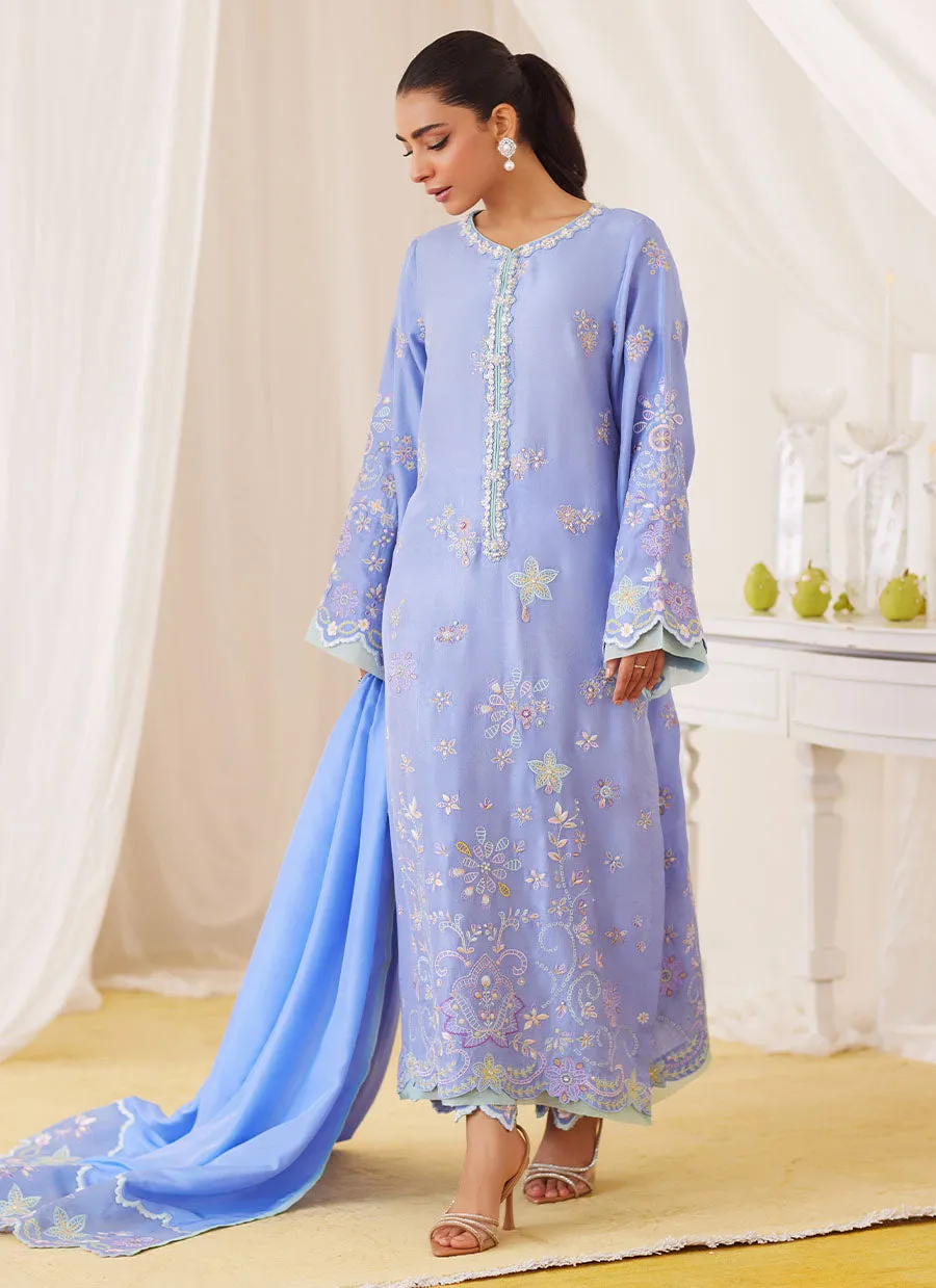 Leesha Periwinkle Blue Raw Silk Shirt And Dupatta