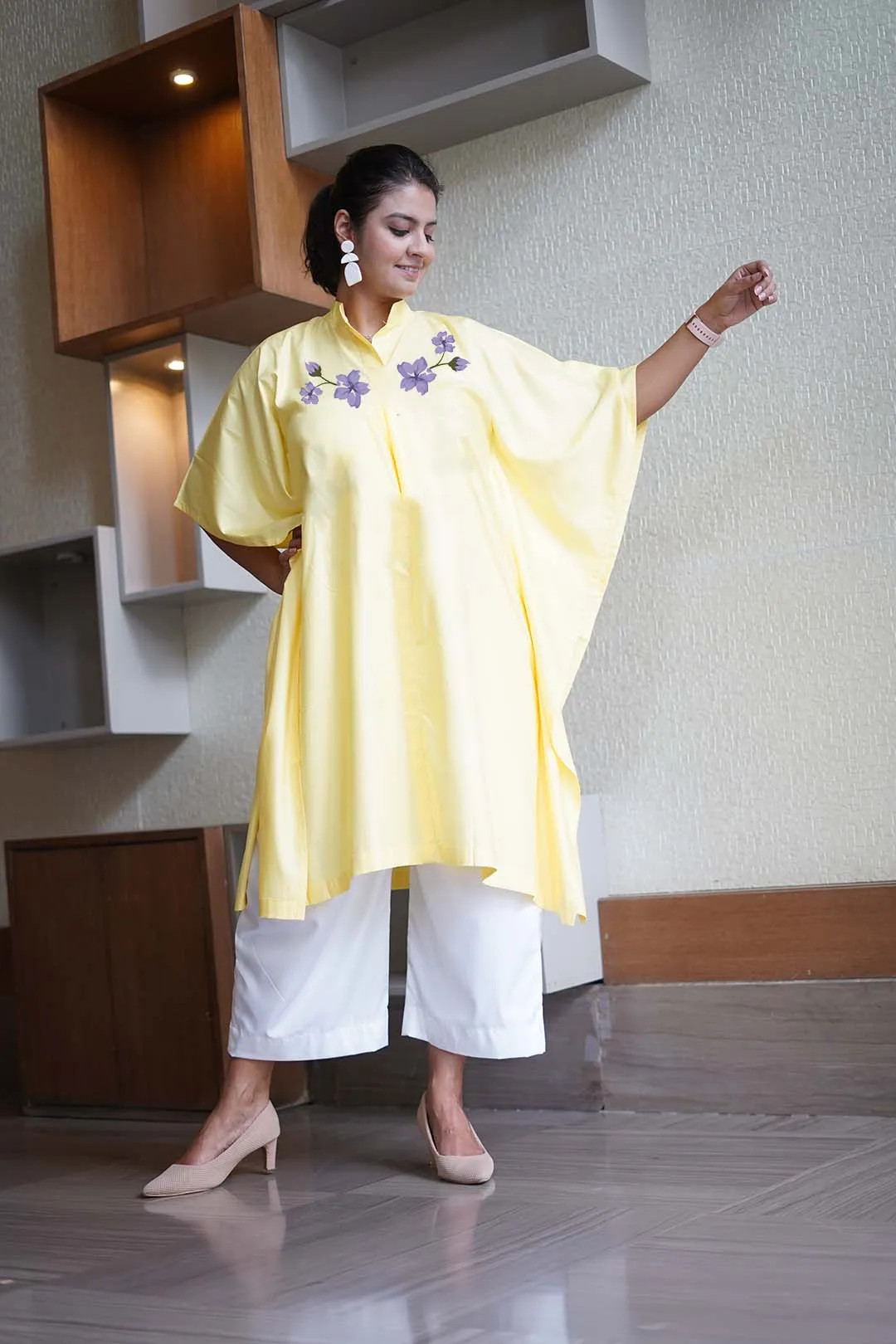 Lemon Rayon MandarinKurta - LavenderBlossom