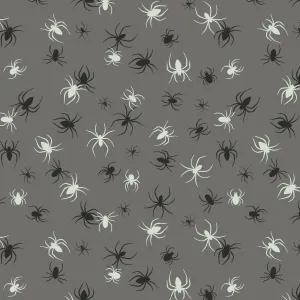 Lewis and Irene Haunted Glow In The Dark Spiders On Grey Cotton Fabric