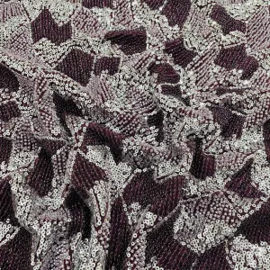 Maroon & Silver Beads Imported Sequins Embroidery Net Fabric