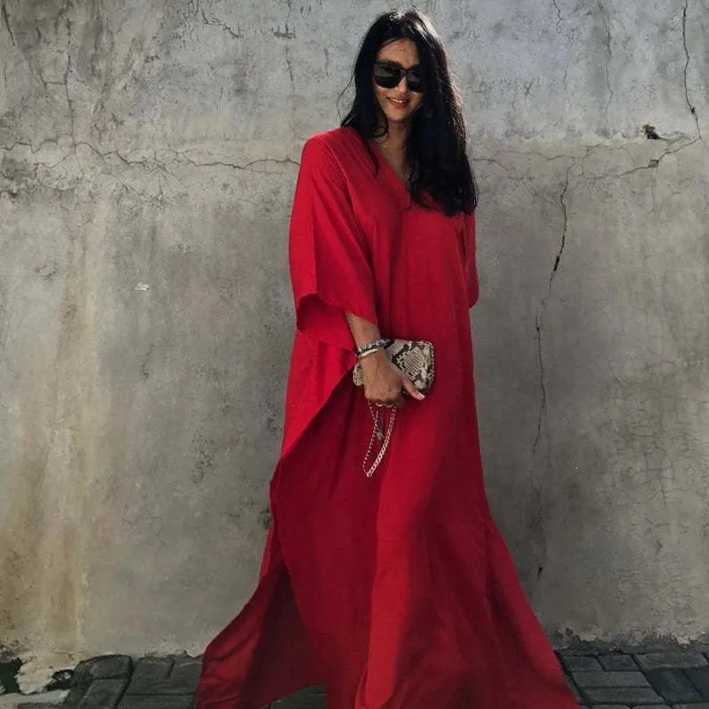 Maxi Dress Flowing Middle Eastern Long Kaftan Batwing Sleeve Caftan