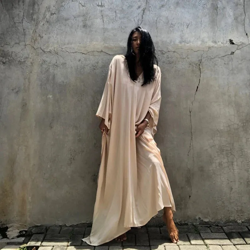 Maxi Dress Flowing Middle Eastern Long Kaftan Batwing Sleeve Caftan