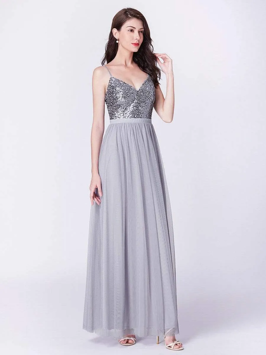 Maxi Long Spaghetti Strap Prom Dress for Women with Sequin