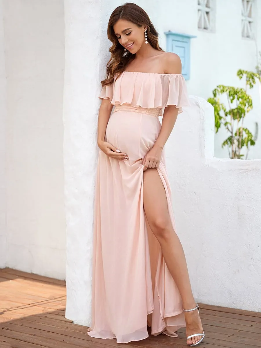 Maxi Strapless Ruffle Maternity Dress