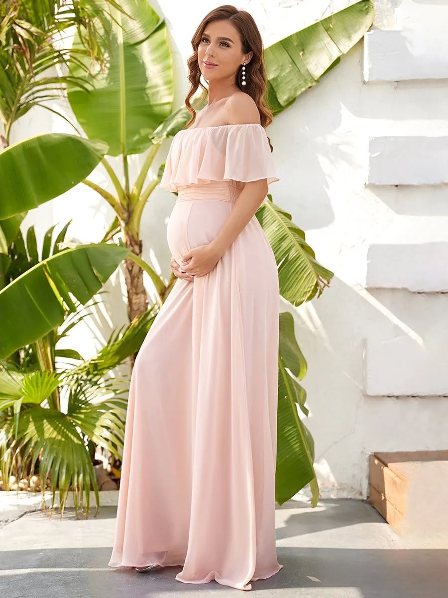 Maxi Strapless Ruffle Maternity Dress