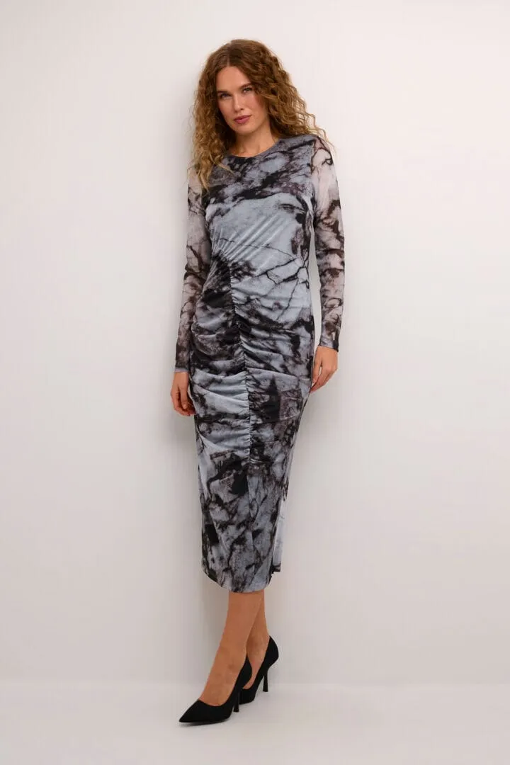 MESH RUCHED LONG TYE DYE  DRESS