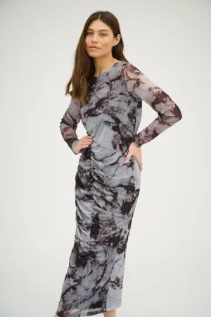 MESH RUCHED LONG TYE DYE  DRESS