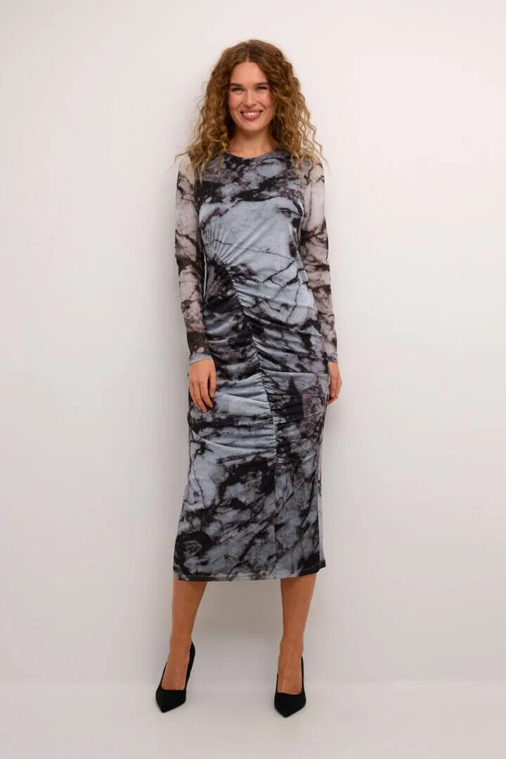 MESH RUCHED LONG TYE DYE  DRESS