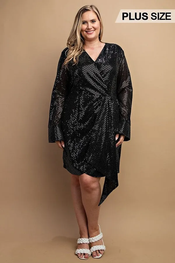 Metallic Wrap Dress With Split Cuff And Snap Buttons - 2 colors