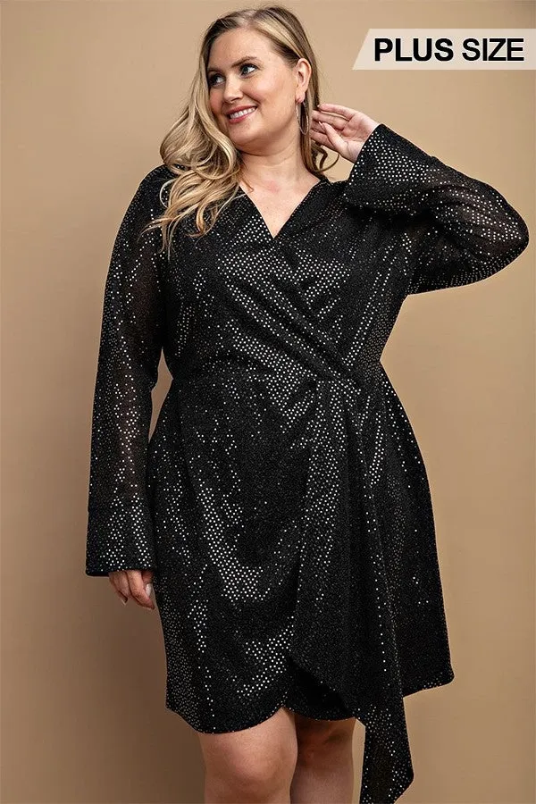 Metallic Wrap Dress With Split Cuff And Snap Buttons - 2 colors