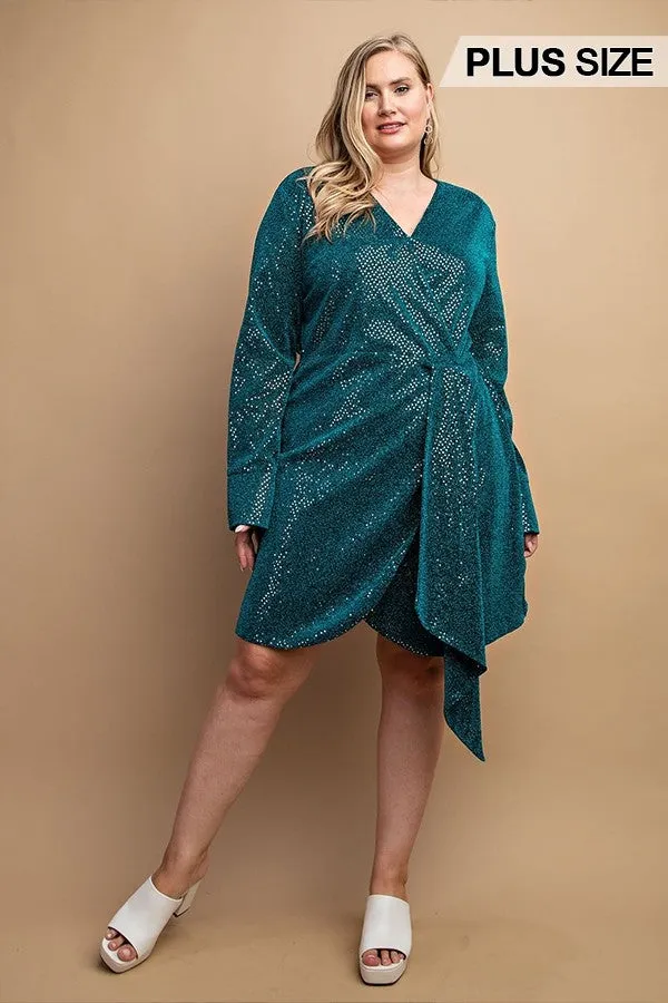 Metallic Wrap Dress With Split Cuff And Snap Buttons - 2 colors