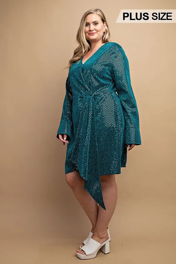 Metallic Wrap Dress With Split Cuff And Snap Buttons - 2 colors