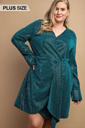 Metallic Wrap Dress With Split Cuff And Snap Buttons - 2 colors