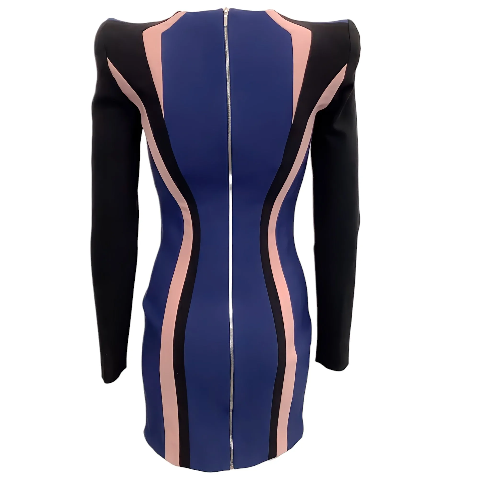 Mugler Blue / Black Strong Shoulder Body Con Dress