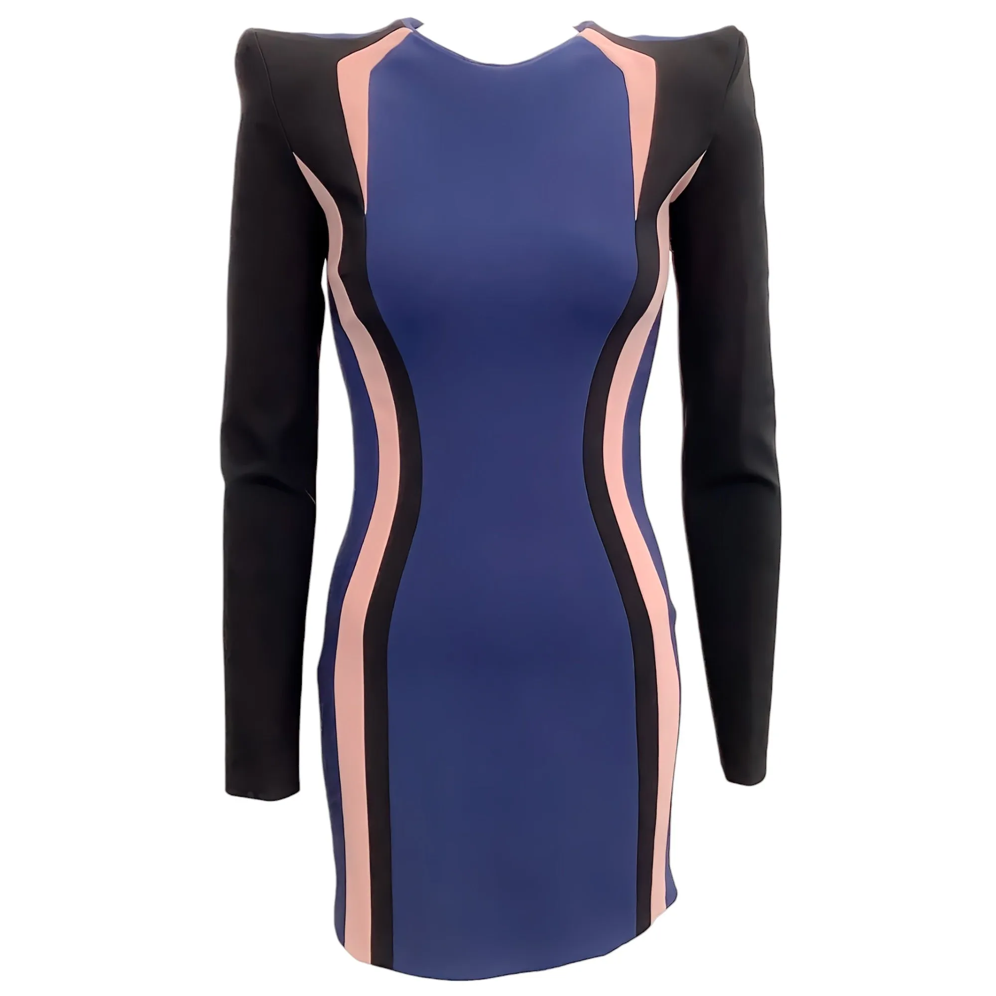 Mugler Blue / Black Strong Shoulder Body Con Dress